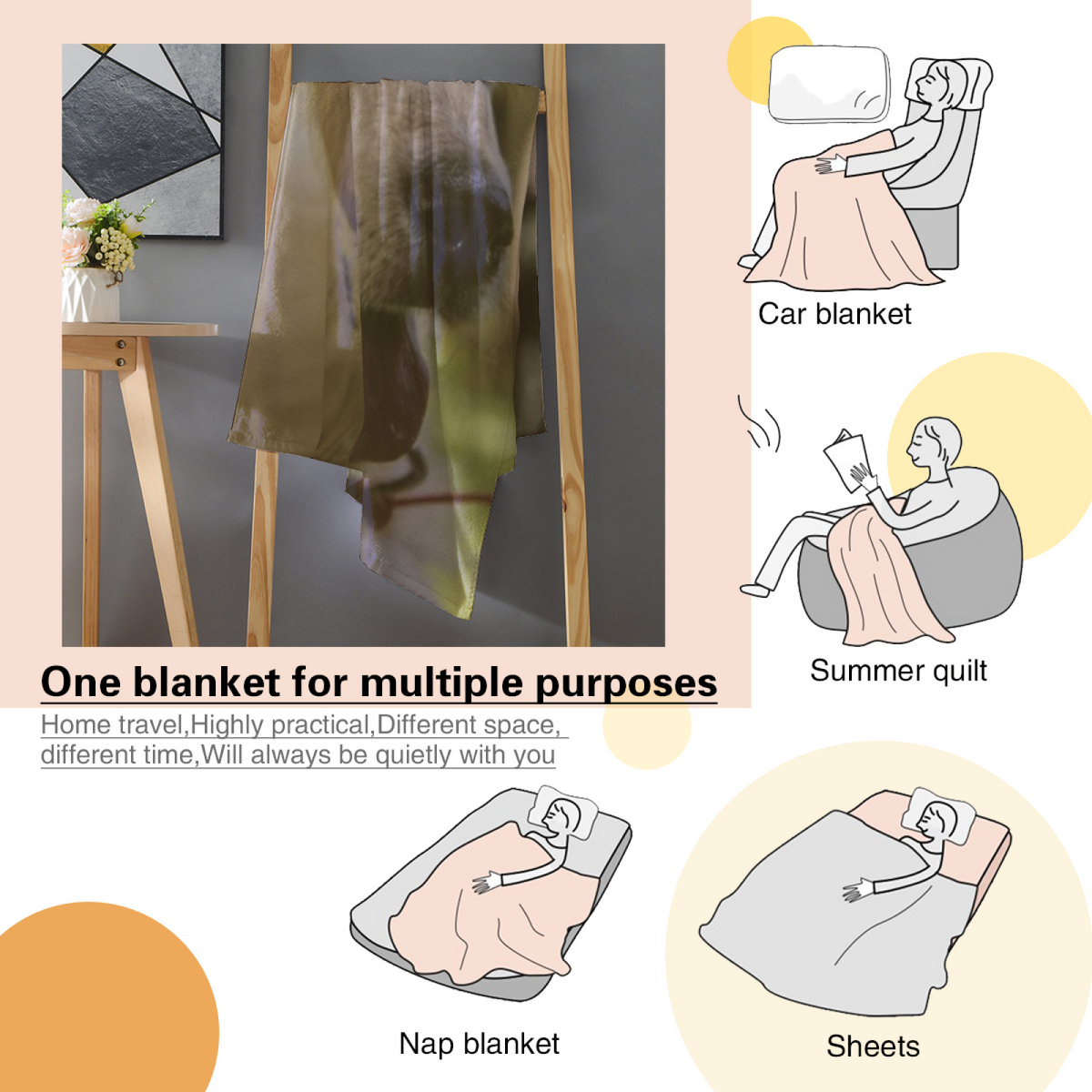 Statement Soft Neutral Golden Sketch All-Season Flannel Blanket