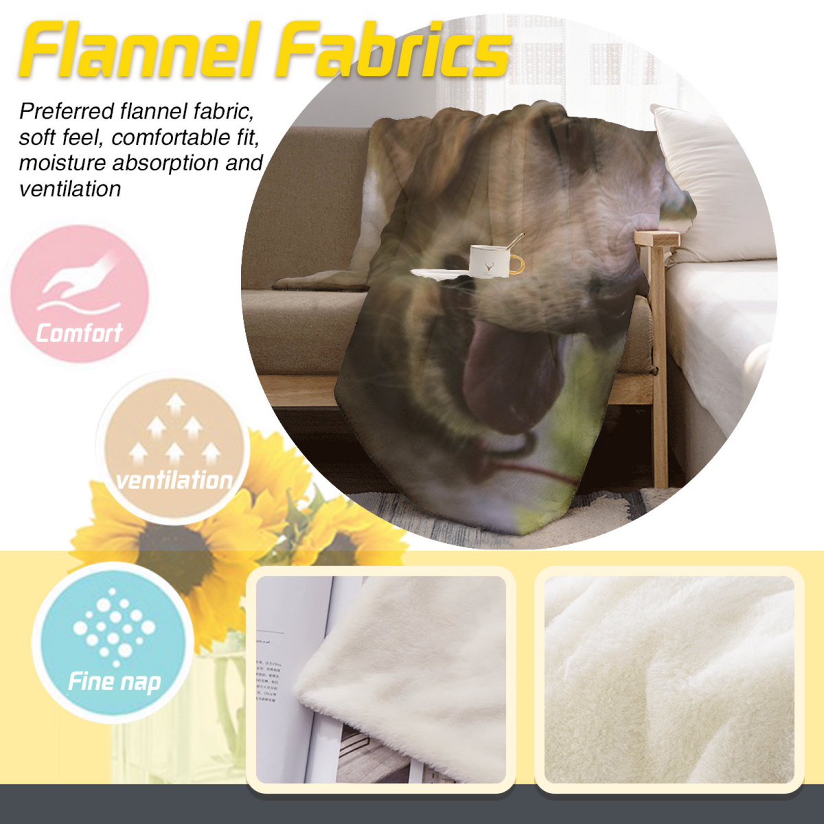Statement Soft Neutral Golden Sketch All-Season Flannel Blanket