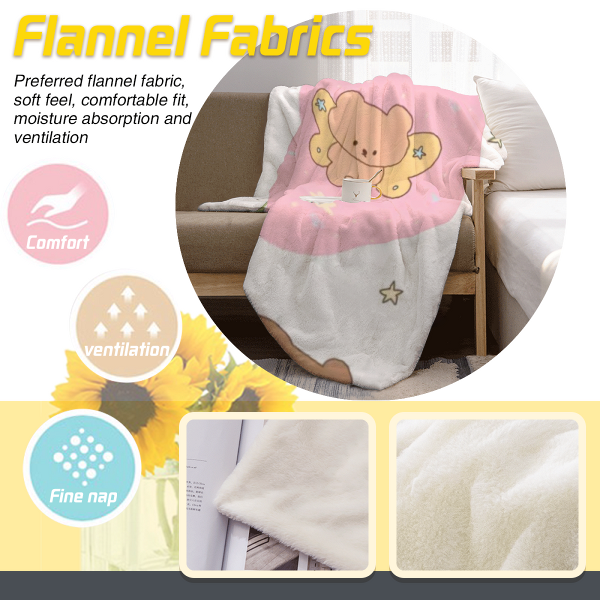 Flannel Throw Blanket with Watercolor Sprout Cozy Cottage Artwork