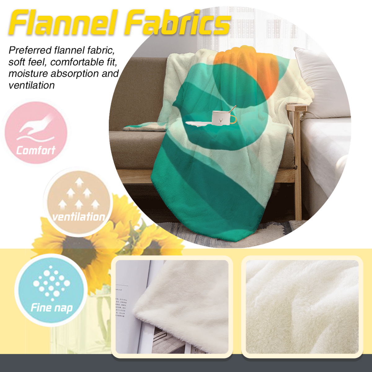 Decorative Ivory Fern Echo Lightweight Flannel Throw