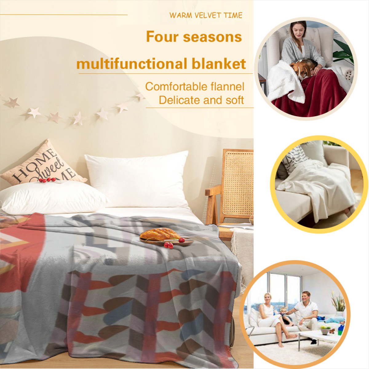 Pastel Multicolor Whimsical Decor All-Season Flannel Blanket ¨C Burnished Hearth Edition