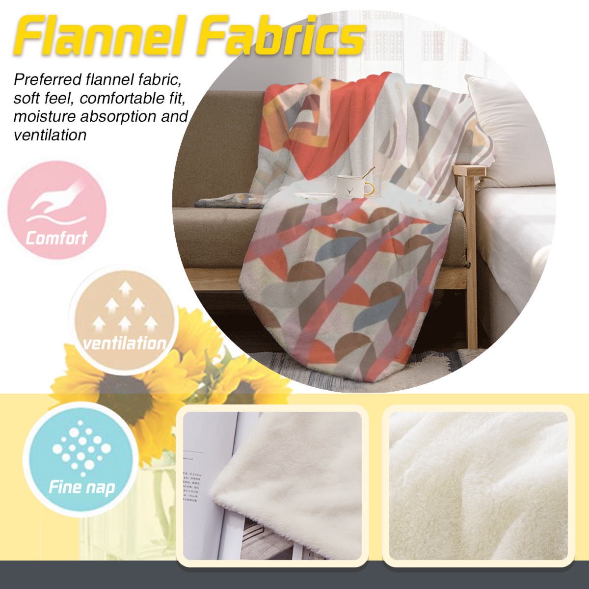 Pastel Multicolor Whimsical Decor All-Season Flannel Blanket ¨C Burnished Hearth Edition