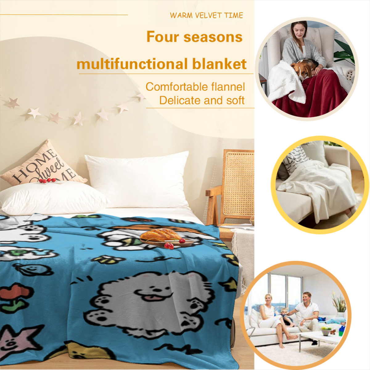 Cozy Soft Neutral Saffron Odyssey Lightweight Flannel Throw