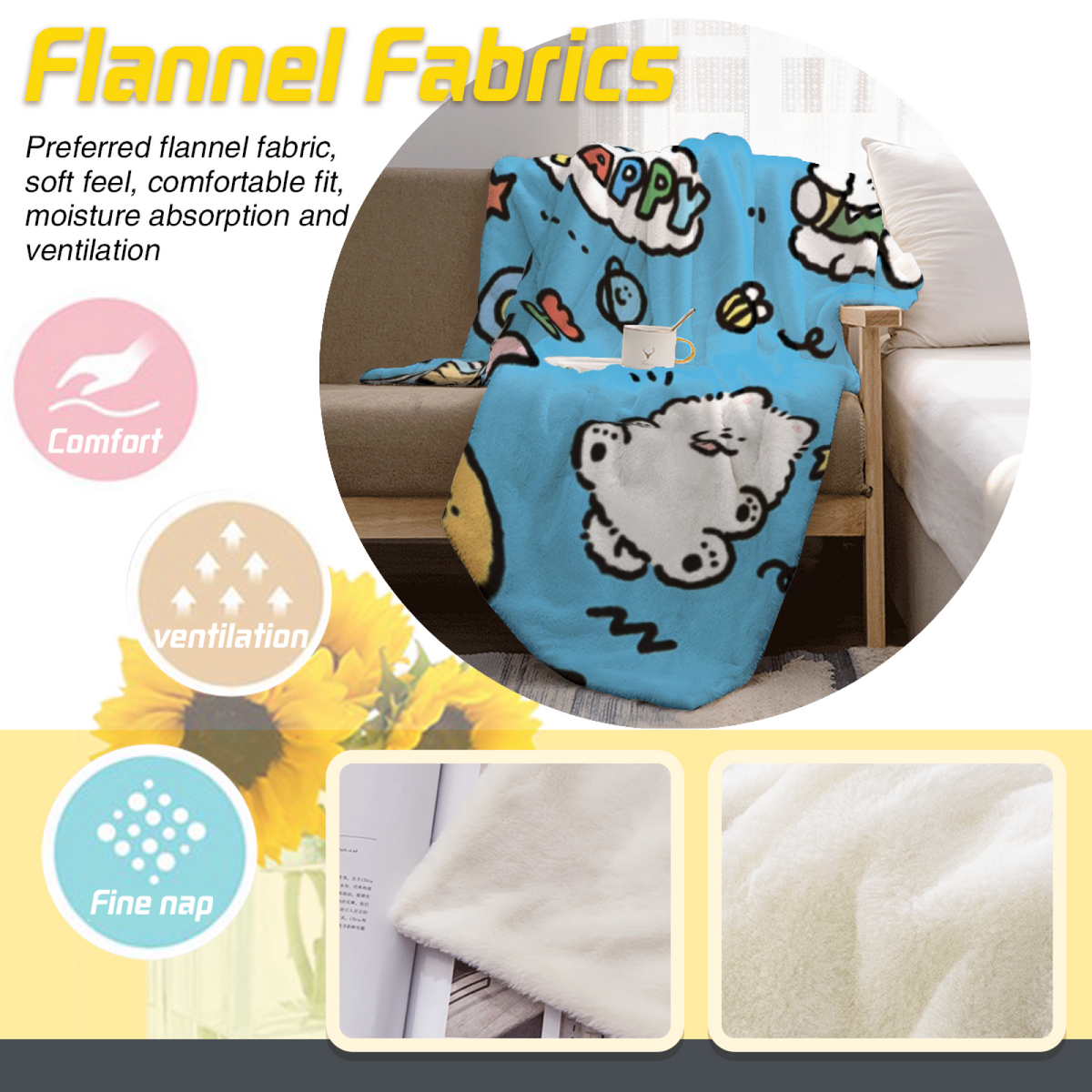 Cozy Soft Neutral Saffron Odyssey Lightweight Flannel Throw
