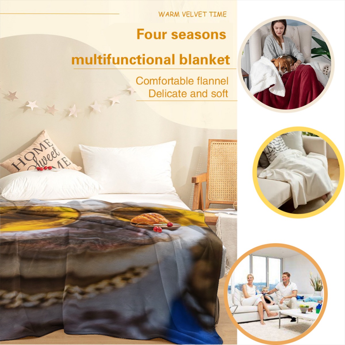 Modern Soft Neutral Orchid Rhythm Cozy Flannel Bed Blanket