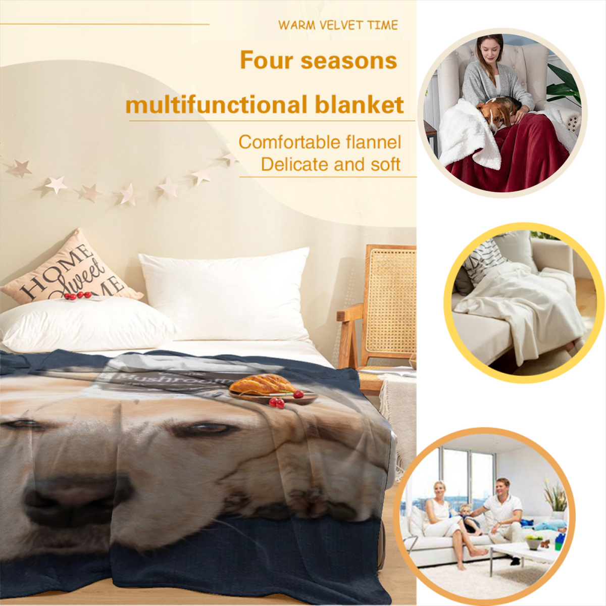 Cobalt Story Soft Neutral Art All-Season Flannel Blanket