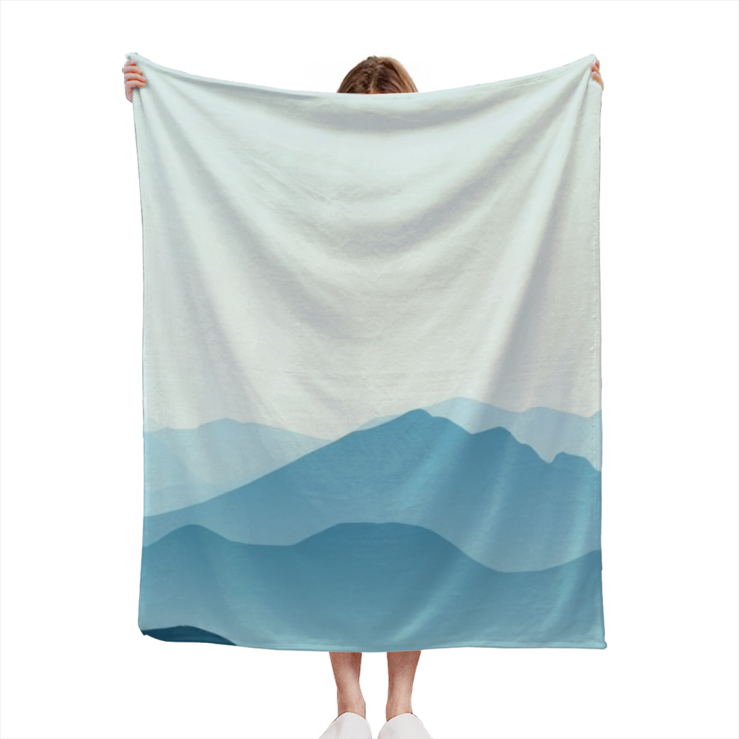 Minimal Mountain Landscape Flannel Throw Blanket ¨C Soft Blue Layered Peaks