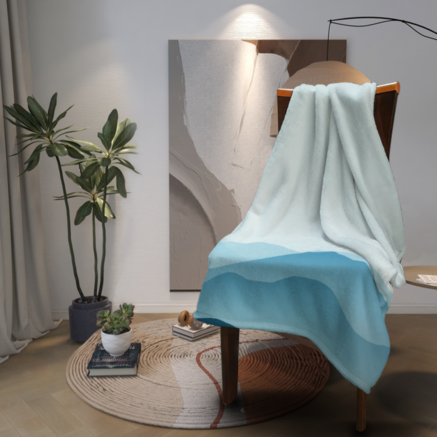 Minimal Mountain Landscape Flannel Throw Blanket ¨C Soft Blue Layered Peaks