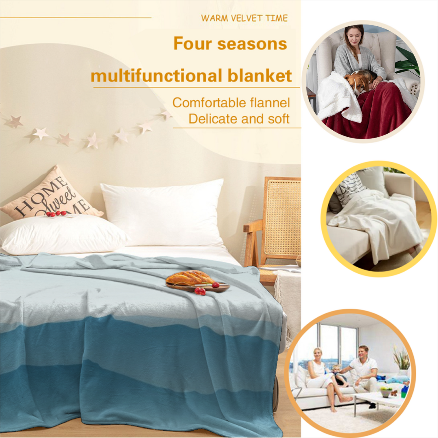 Minimal Mountain Landscape Flannel Throw Blanket ¨C Soft Blue Layered Peaks