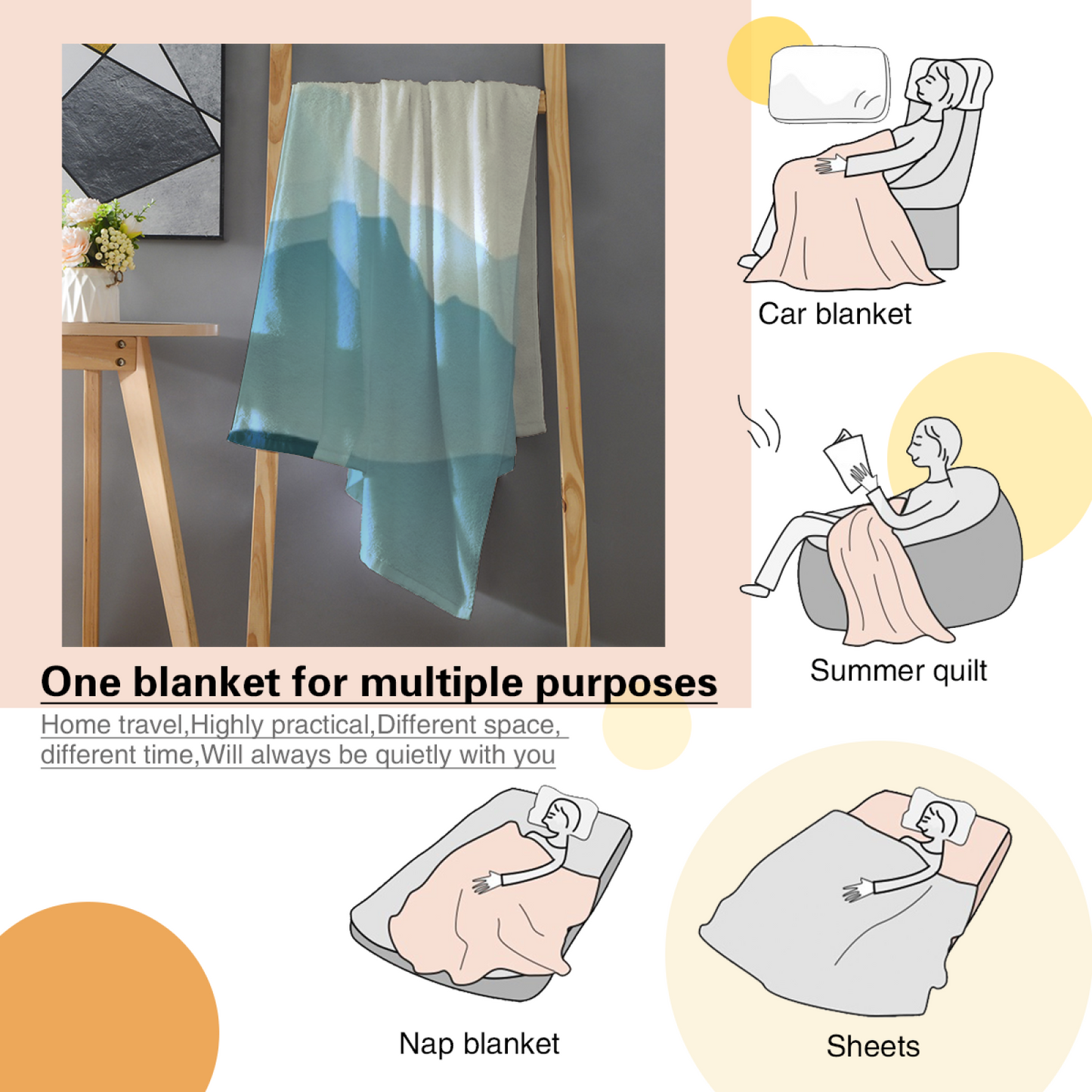 Minimal Mountain Landscape Flannel Throw Blanket ¨C Soft Blue Layered Peaks