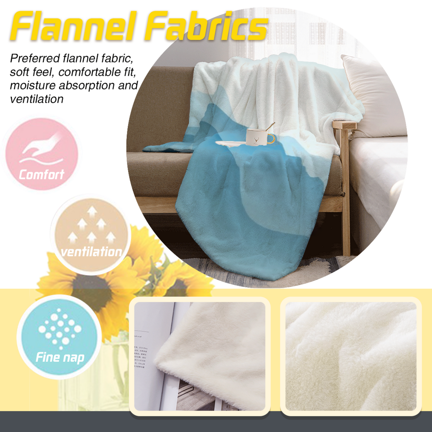 Minimal Mountain Landscape Flannel Throw Blanket ¨C Soft Blue Layered Peaks