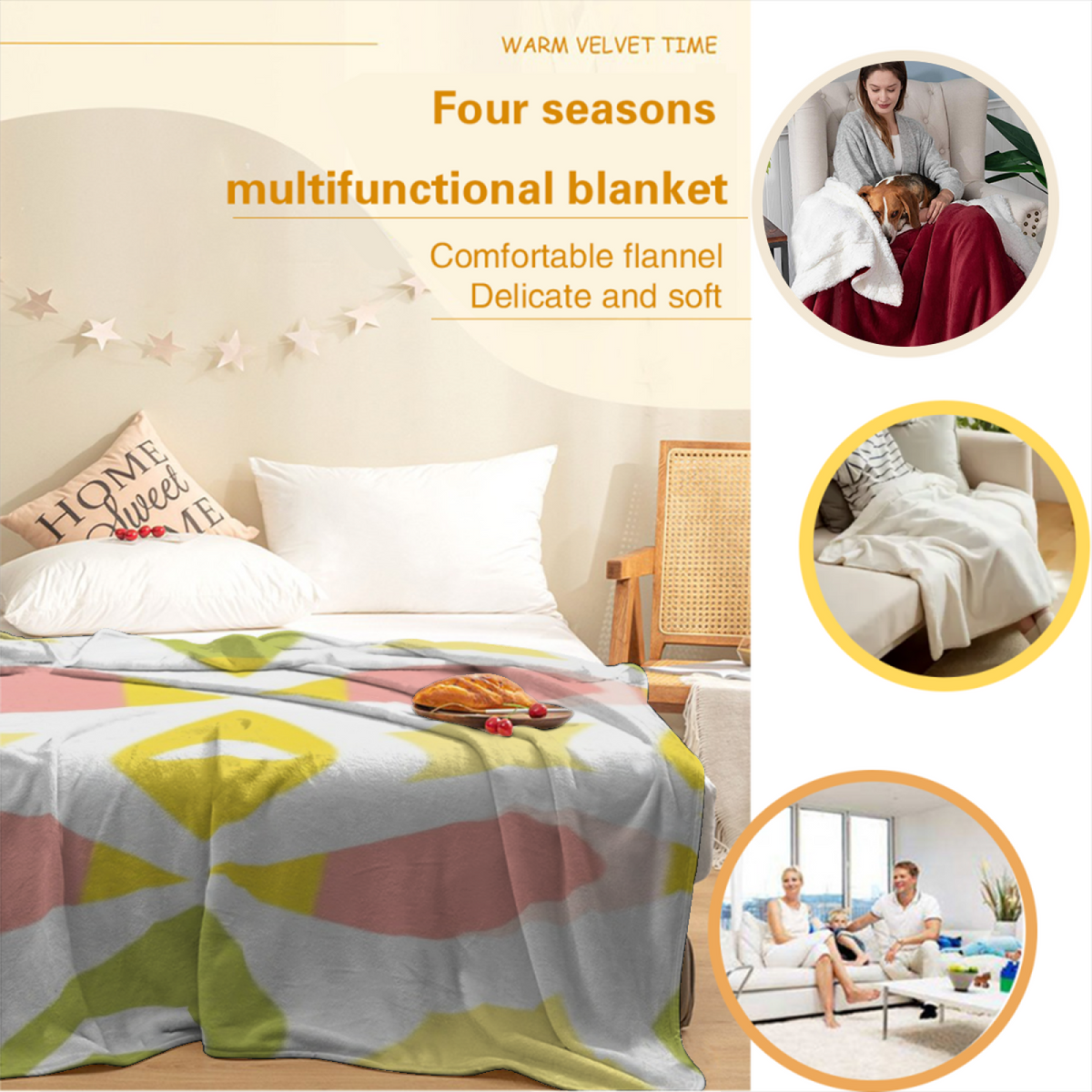 Decorative Flannel Blanket with Hazy Harbor Cozy Cottage Artwork
