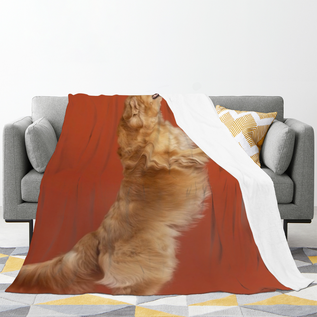Warm Coral Amber Tapestry Flannel Throw Blanket