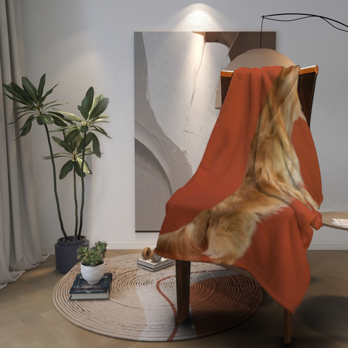 Warm Coral Amber Tapestry Flannel Throw Blanket
