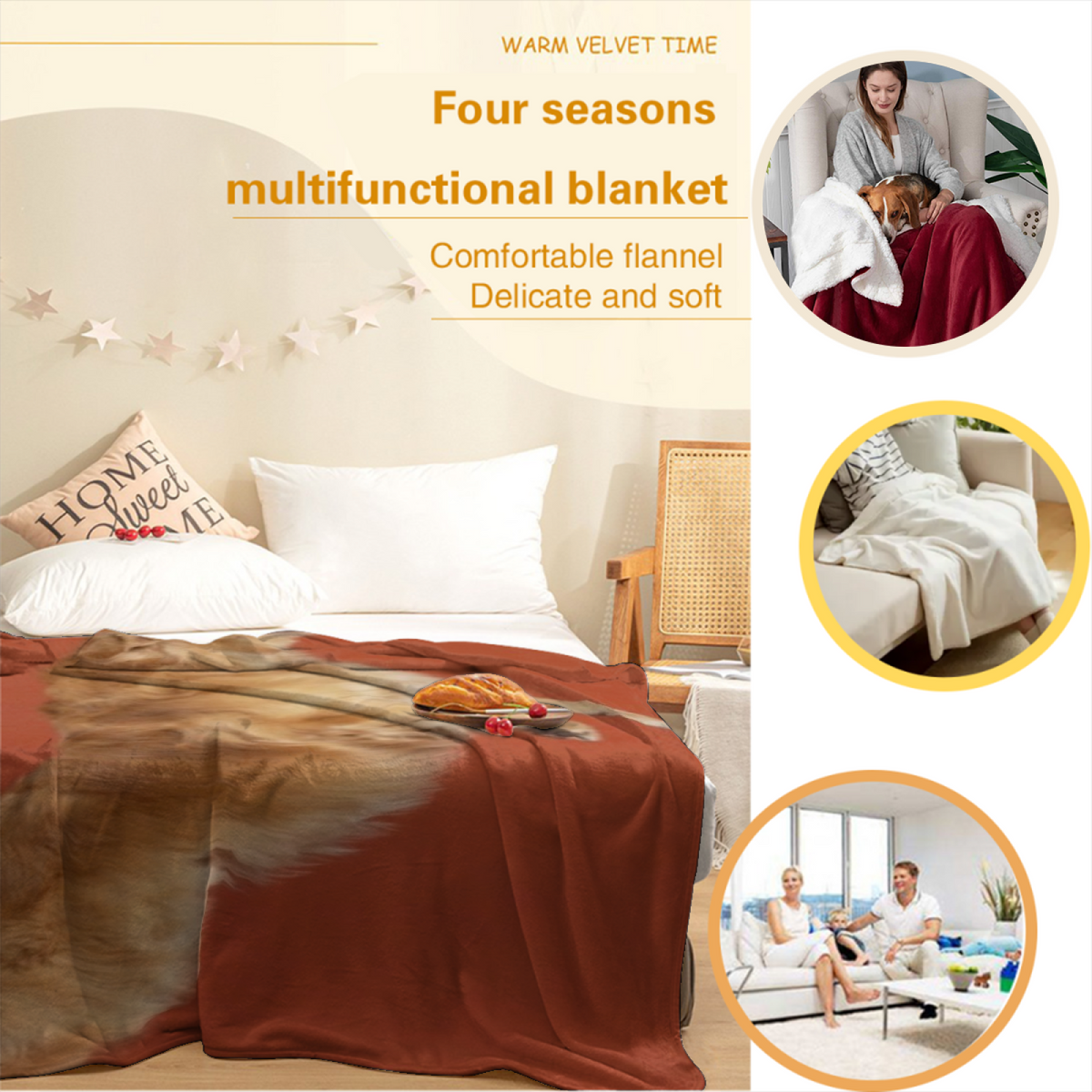Warm Coral Amber Tapestry Flannel Throw Blanket