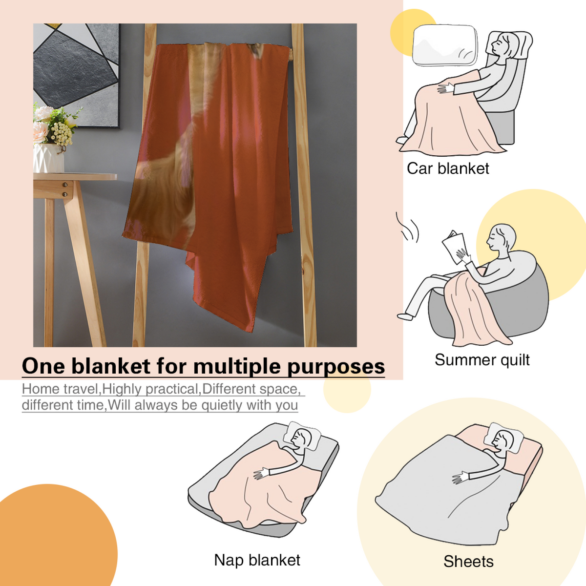 Warm Coral Amber Tapestry Flannel Throw Blanket