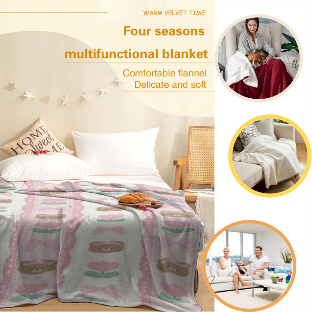 Creamy Ivory Whimsical Decor All-Season Flannel Blanket ¨C Copper Breeze Edition
