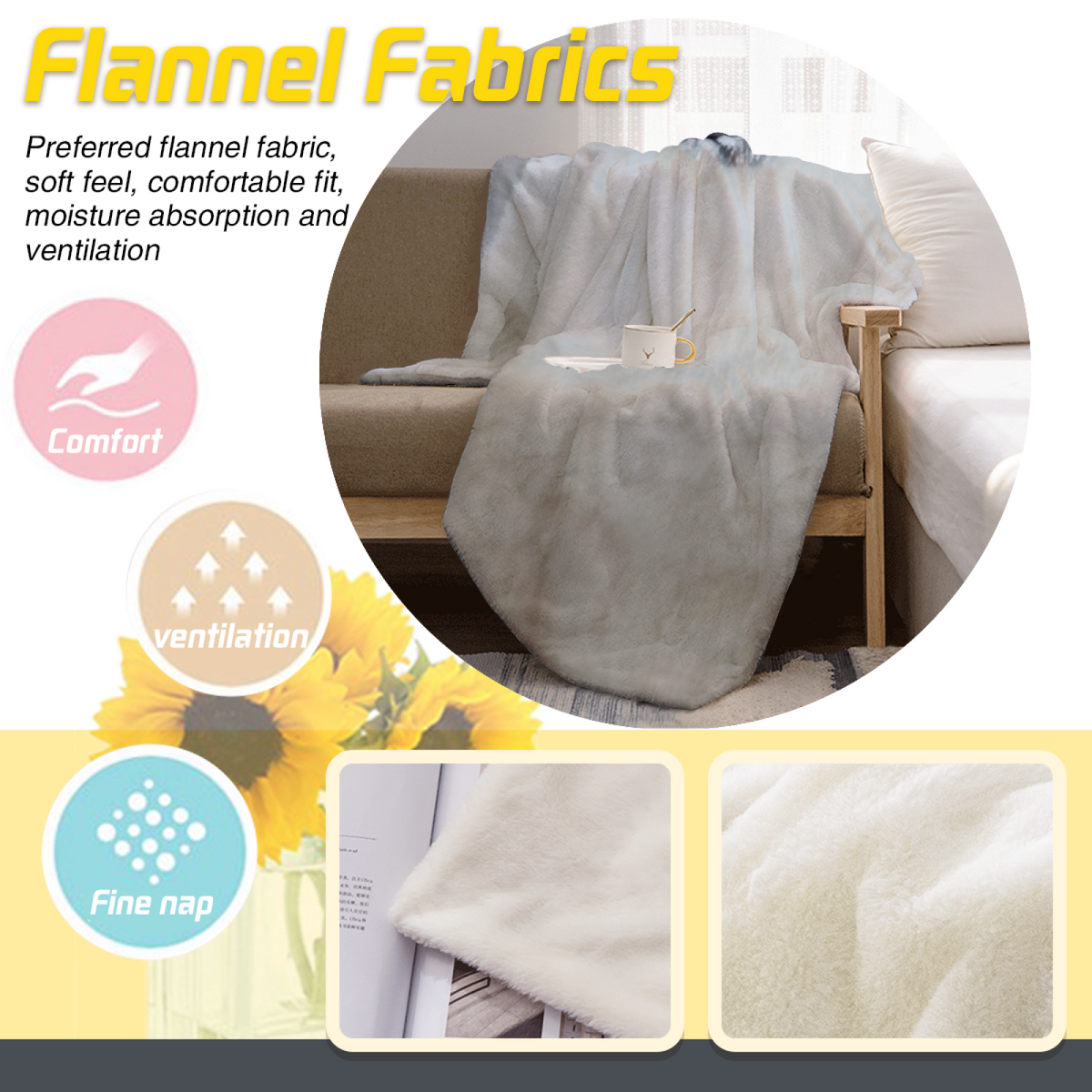 Fern Trail Soft Neutral Decorative All-Season Flannel Blanket