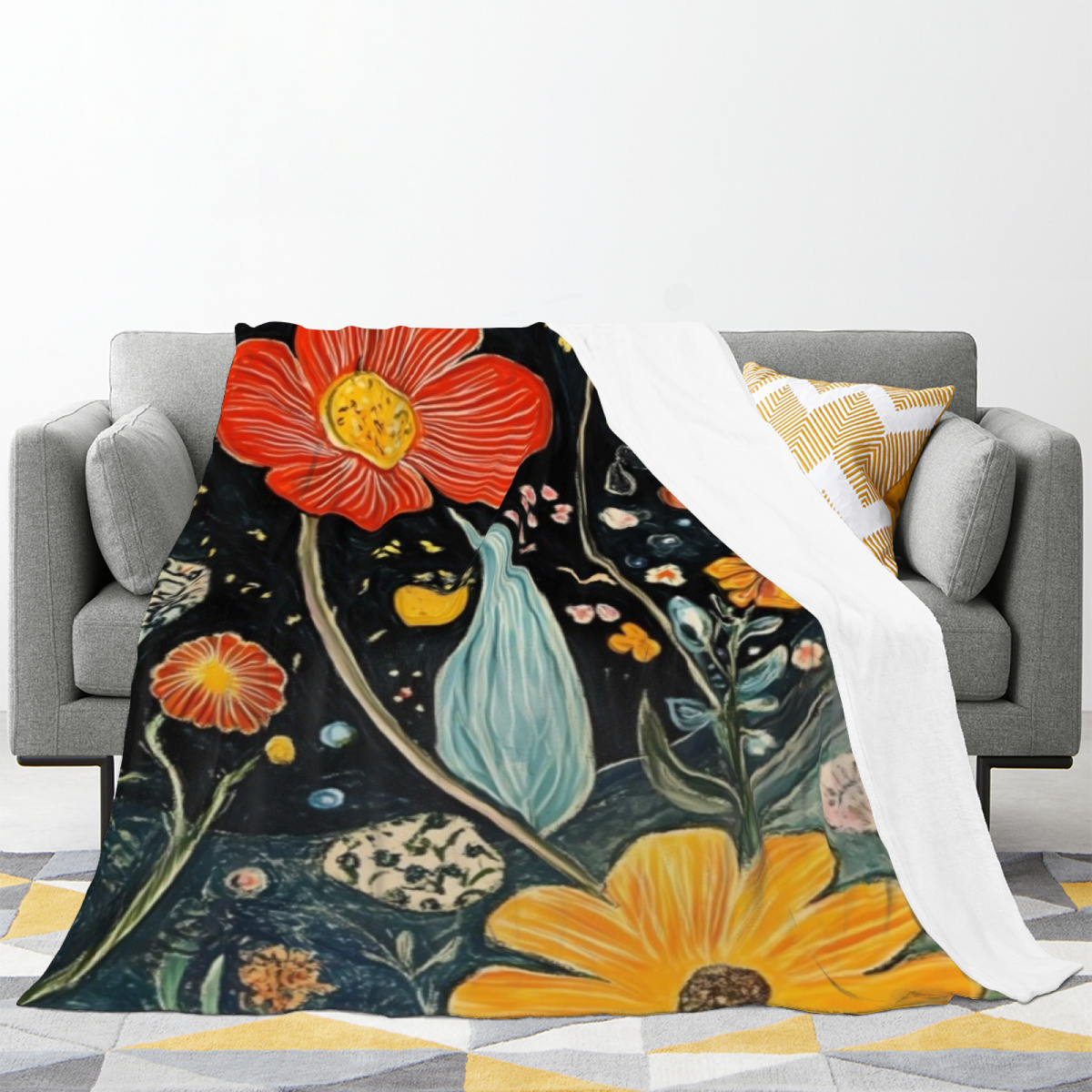 Bohemian Soft Neutral Moonlit Muse Cozy Flannel Bed Blanket