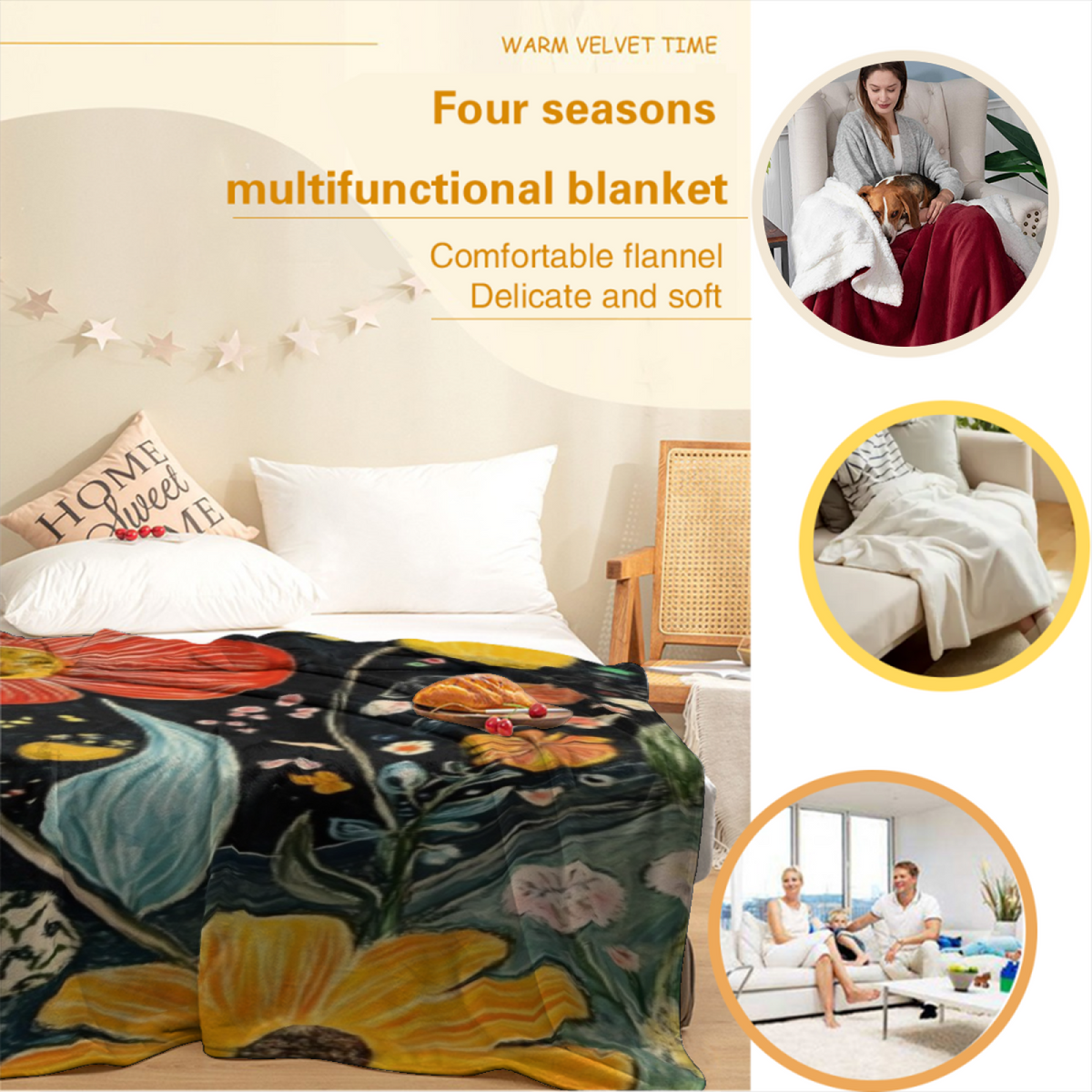 Bohemian Soft Neutral Moonlit Muse Cozy Flannel Bed Blanket