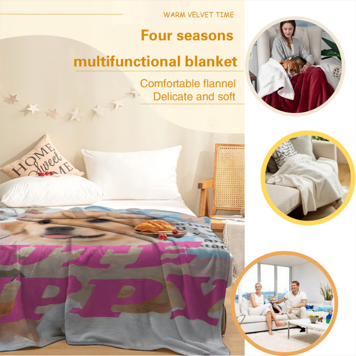 Tangerine Mosaic Inspired Cozy Flannel Bed Blanket ¨C Pastel Multicolor Palette