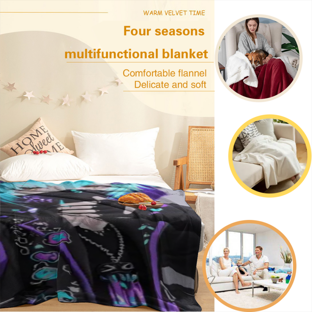 Eclectic Design Misty Atlas Warm Coral Cozy Flannel Bed Blanket
