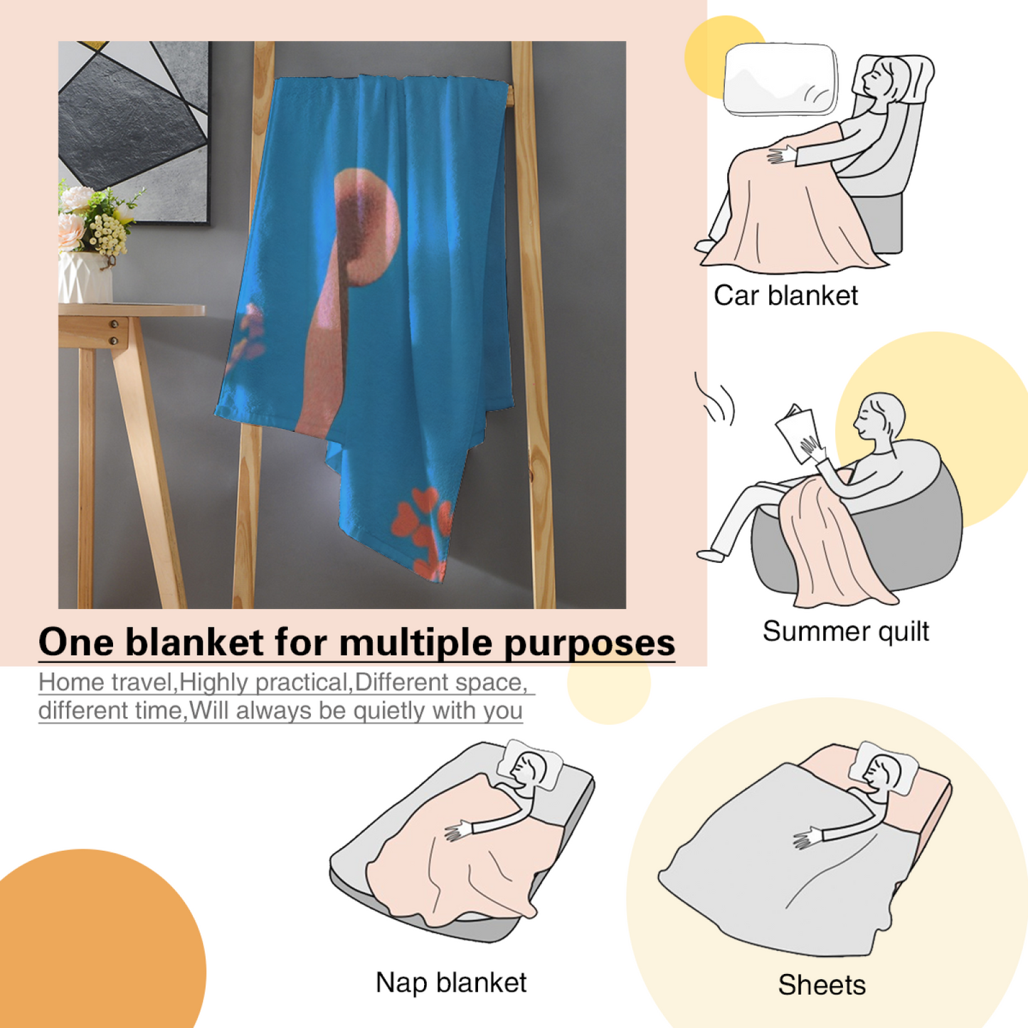 Cute Brown Bear Flannel Throw Blanket ¨C Blue Background Cartoon Animal Design