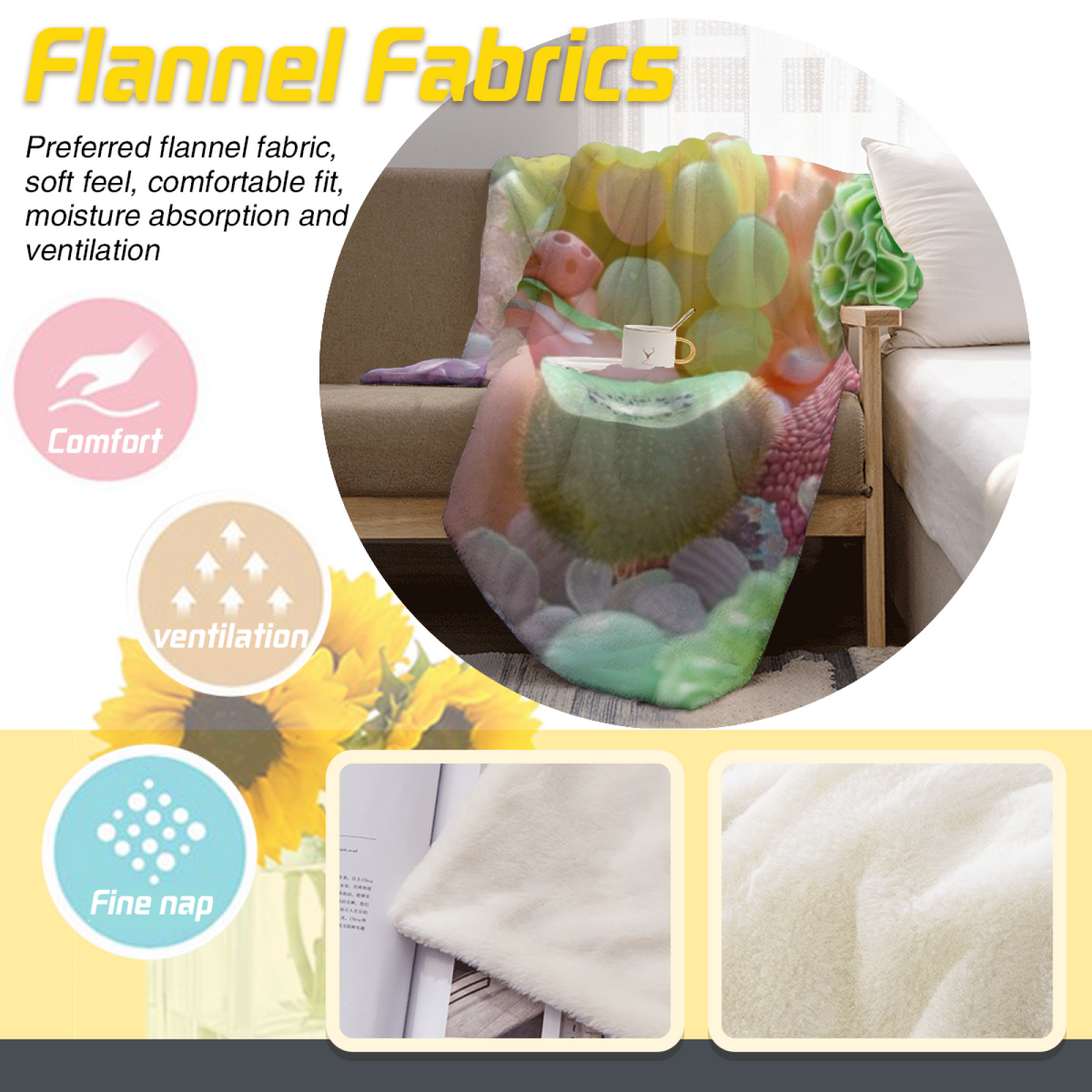 Soft Minimalist Plush Flannel Throw ¨C Mossy Picnic Collection