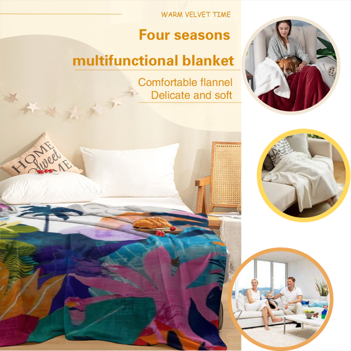 Statement Soft Neutral Terracotta Meadow Flannel Throw Blanket