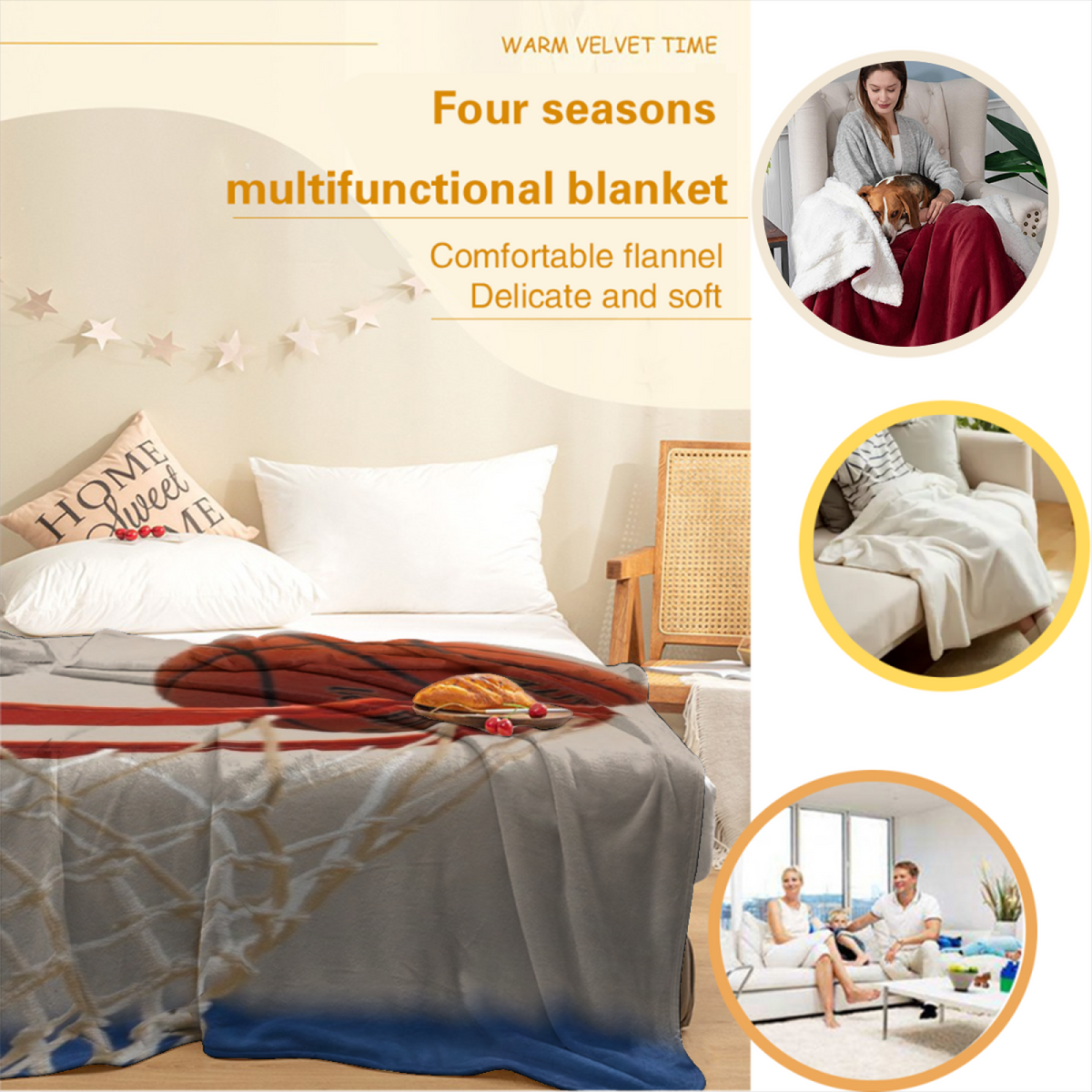 Earthy Multicolor Golden Rhythm Cozy Flannel Bed Blanket