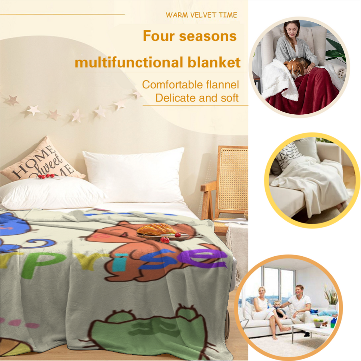 Juniper Charm Ivory Eclectic All-Season Flannel Blanket