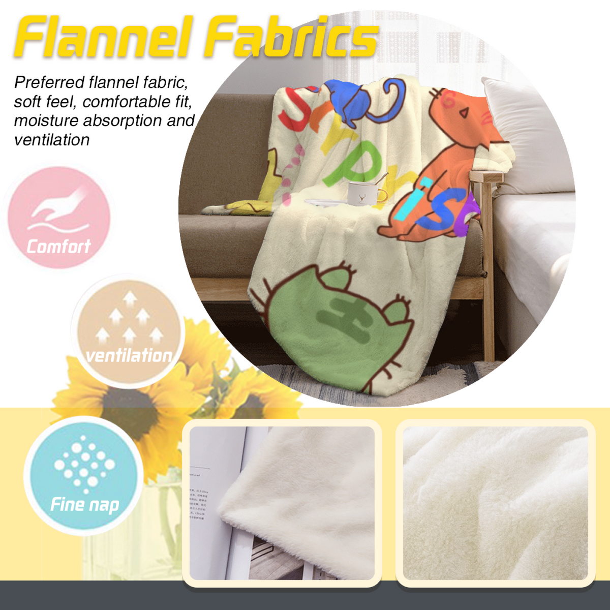 Juniper Charm Ivory Eclectic All-Season Flannel Blanket