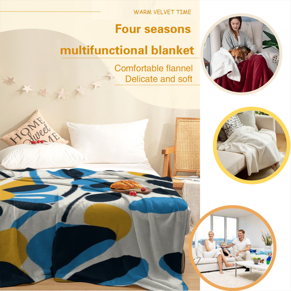 Eclectic Design Mossy Fern Warm Coral Cozy Flannel Bed Blanket