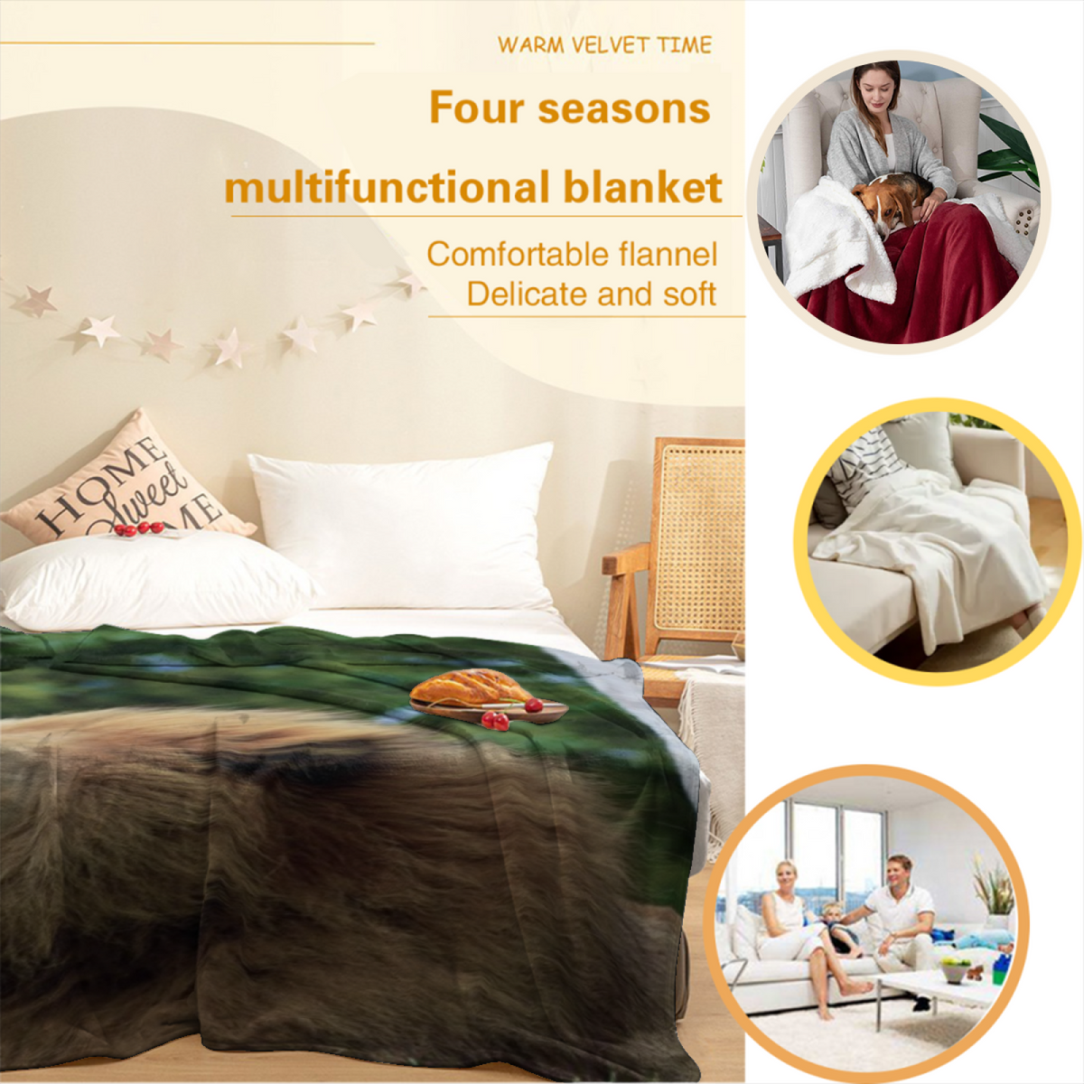 Soft Neutral Cobalt Glow Decorative Flannel Blanket