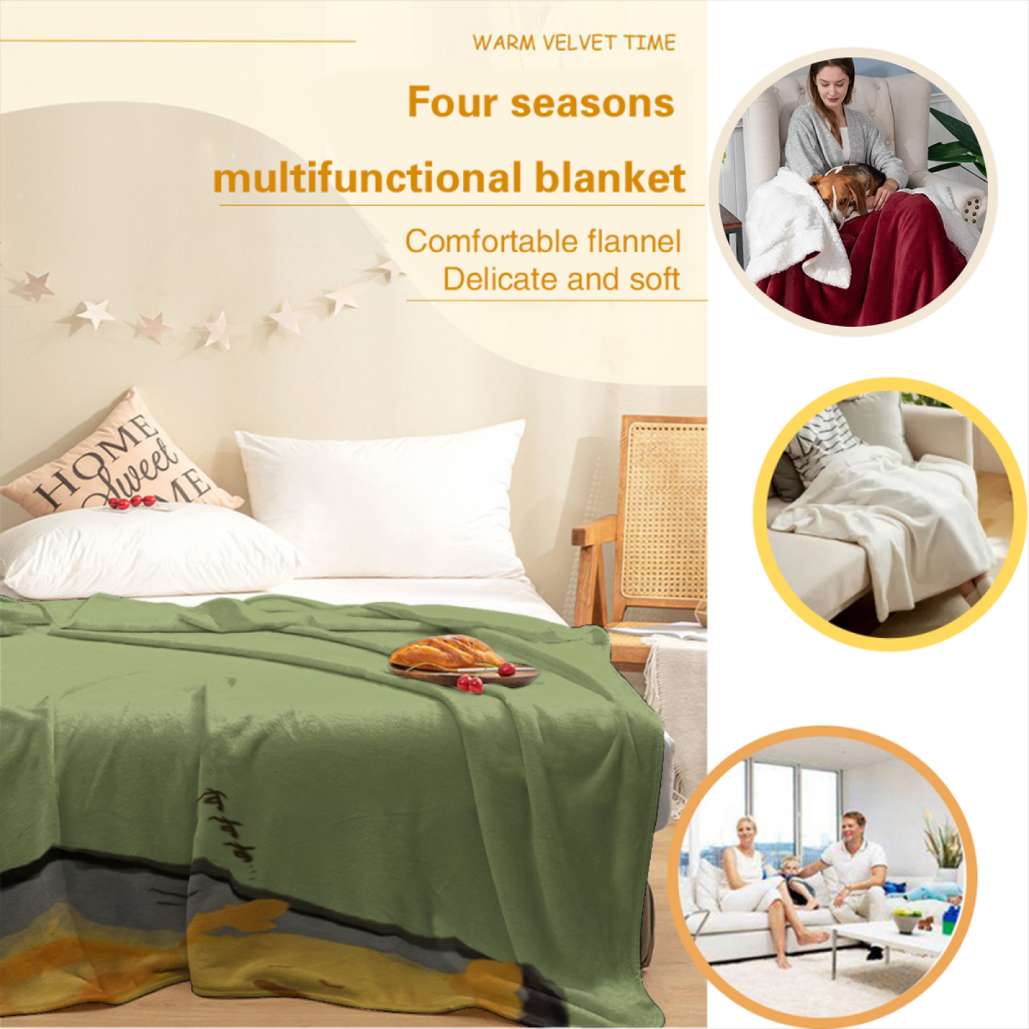 Japanese Food Flannel Throw Blanket ¨C Tempura, Curry and Rice Art