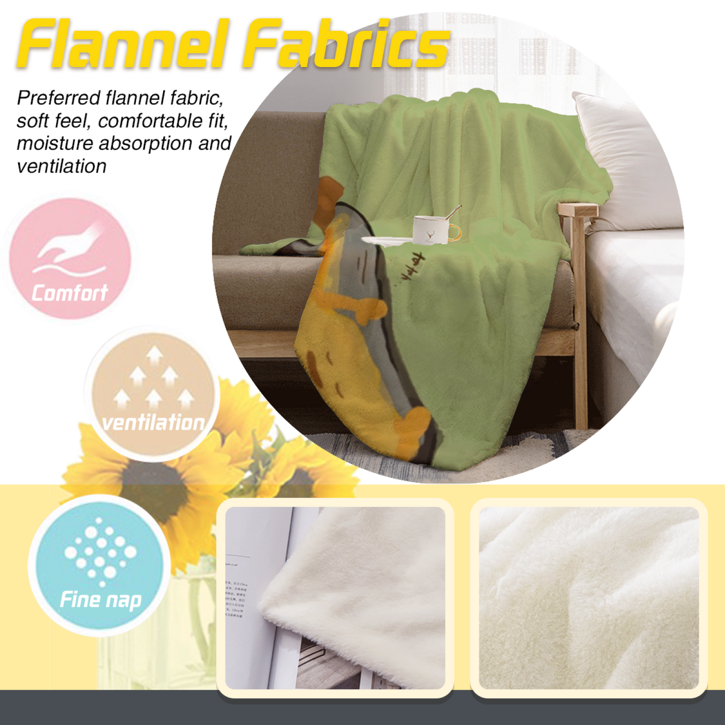 Japanese Food Flannel Throw Blanket ¨C Tempura, Curry and Rice Art