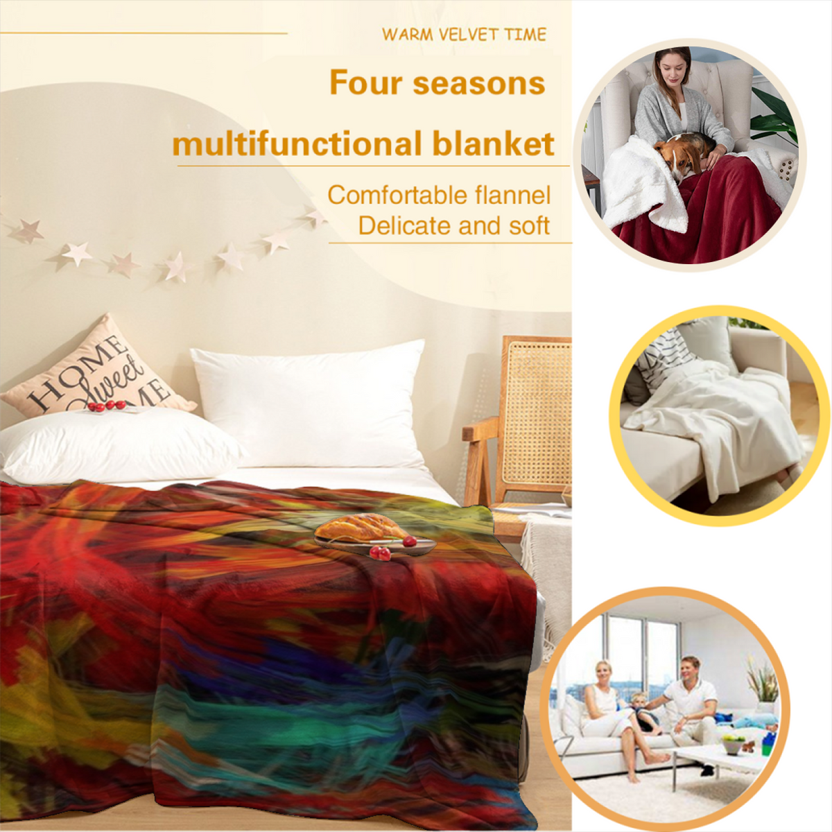 Blush Rhythm Soft Neutral Art Cozy Flannel Bed Blanket