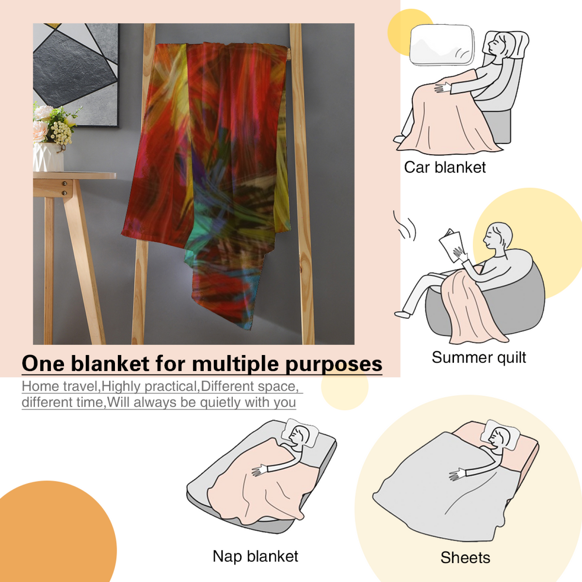 Blush Rhythm Soft Neutral Art Cozy Flannel Bed Blanket