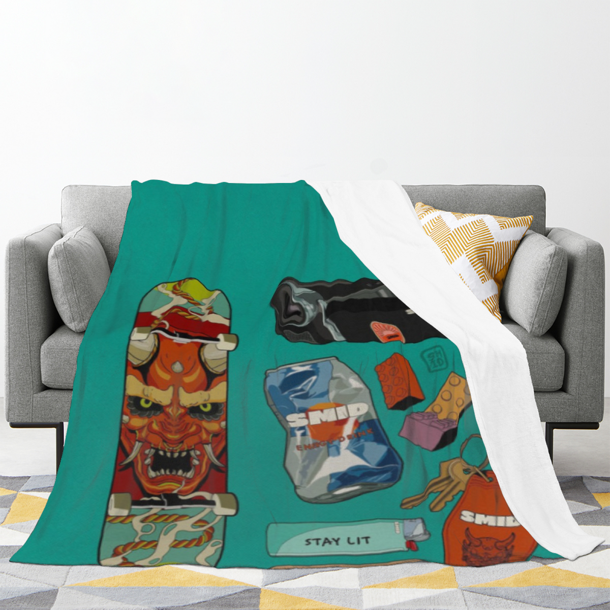 Lagoon Mosaic Pastel Multicolor Modern Art Decorative Flannel Blanket