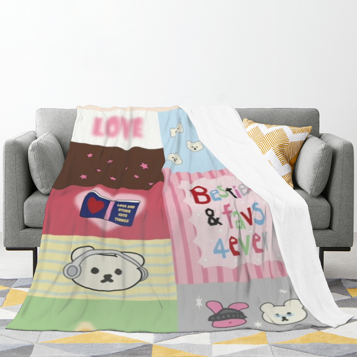 Breezy & Thicket Playful Graphic Plush Flannel Throw