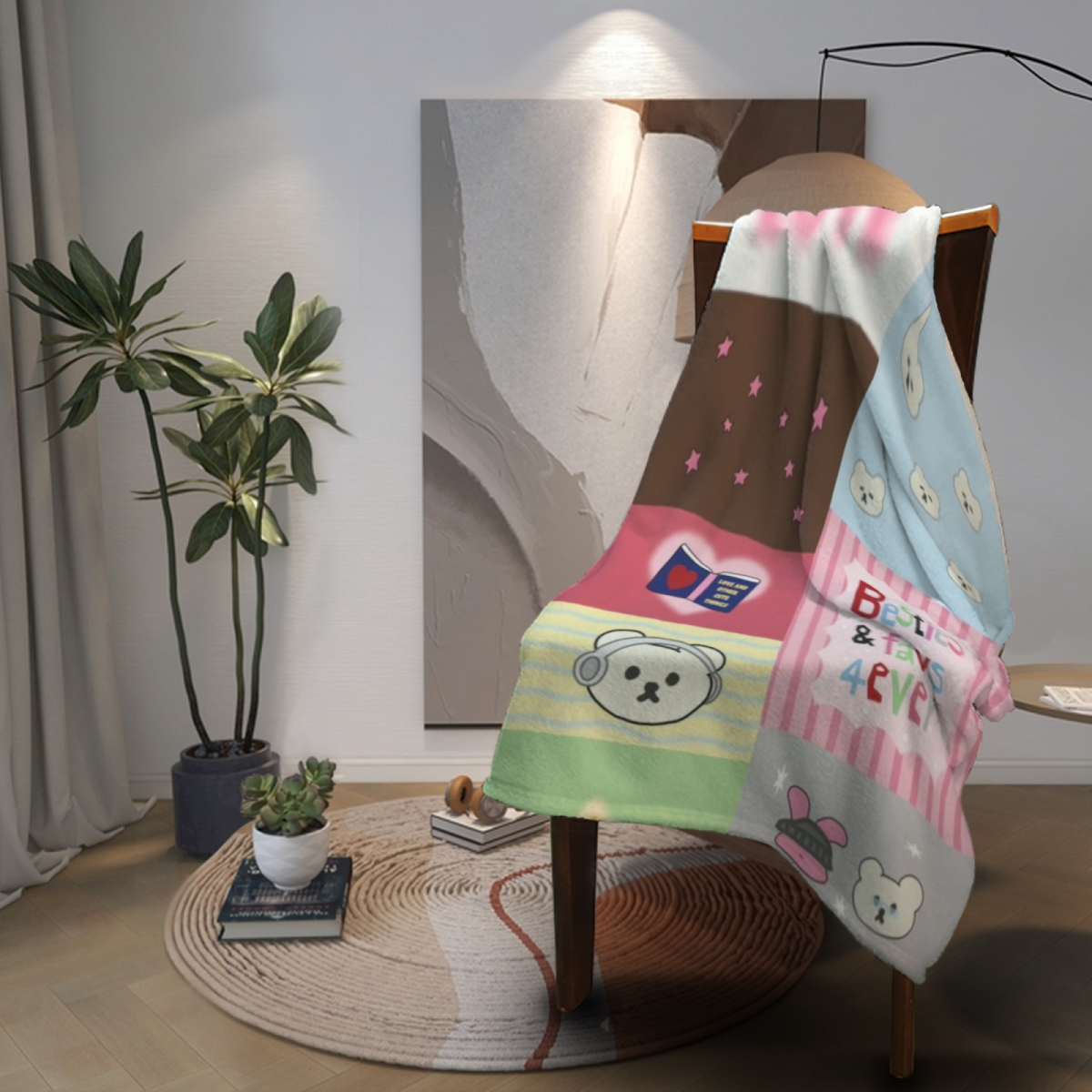 Breezy & Thicket Playful Graphic Plush Flannel Throw