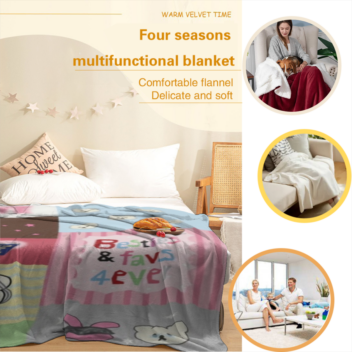 Breezy & Thicket Playful Graphic Plush Flannel Throw