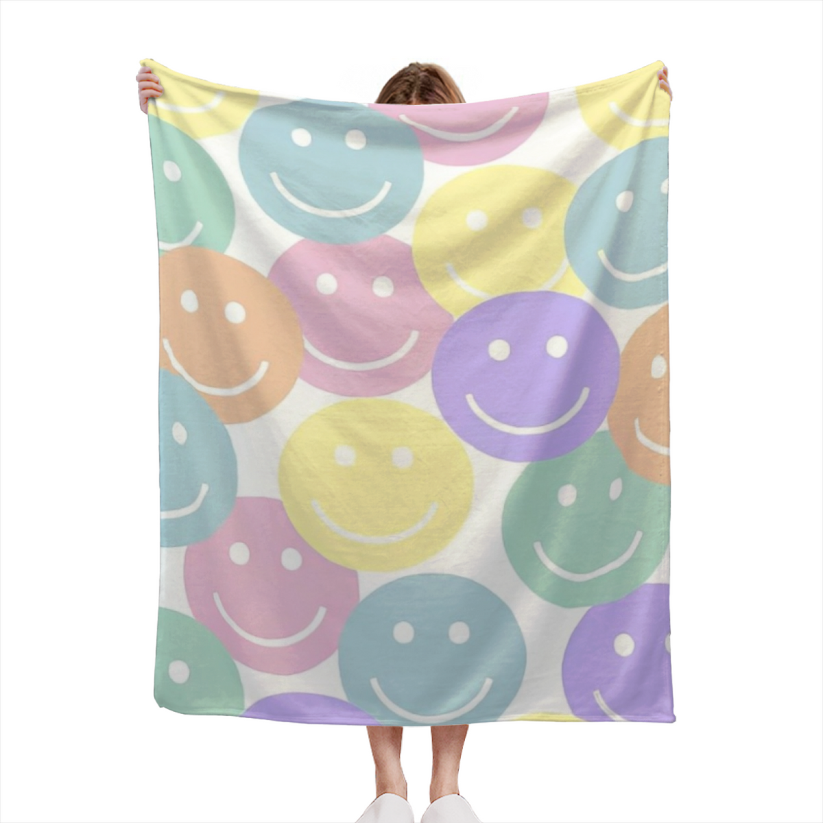 Pastel Happy Face Bubble Plush Flannel Throw