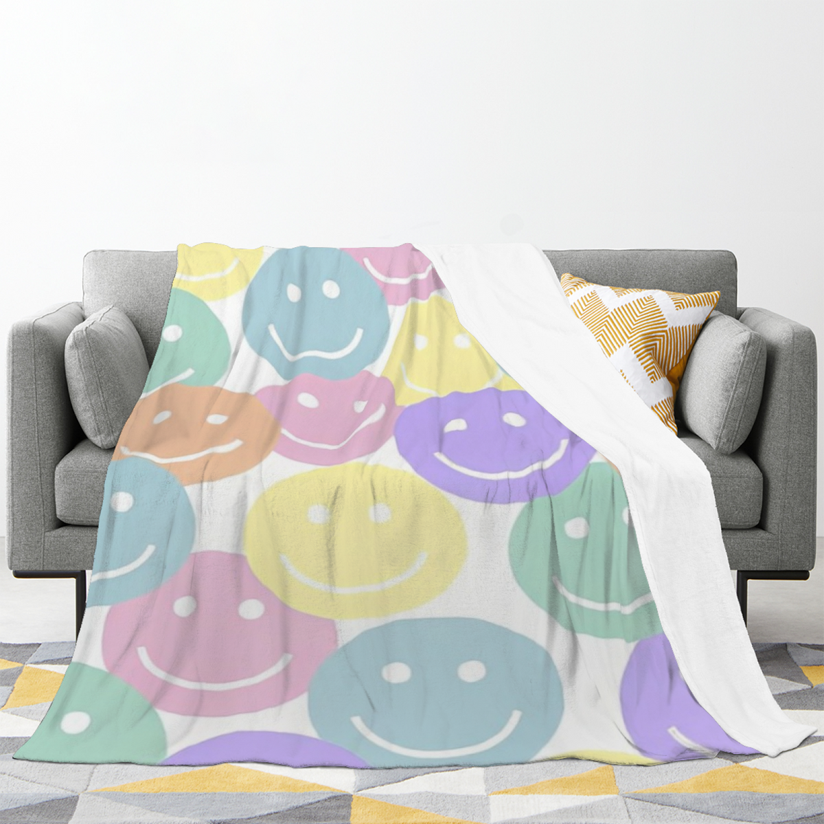 Pastel Happy Face Bubble Plush Flannel Throw