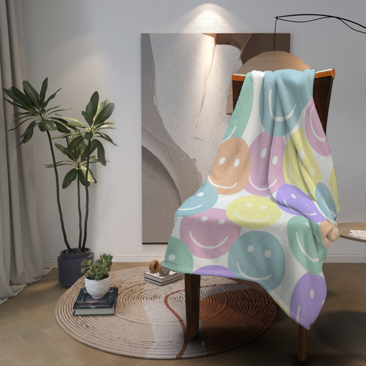 Pastel Happy Face Bubble Plush Flannel Throw