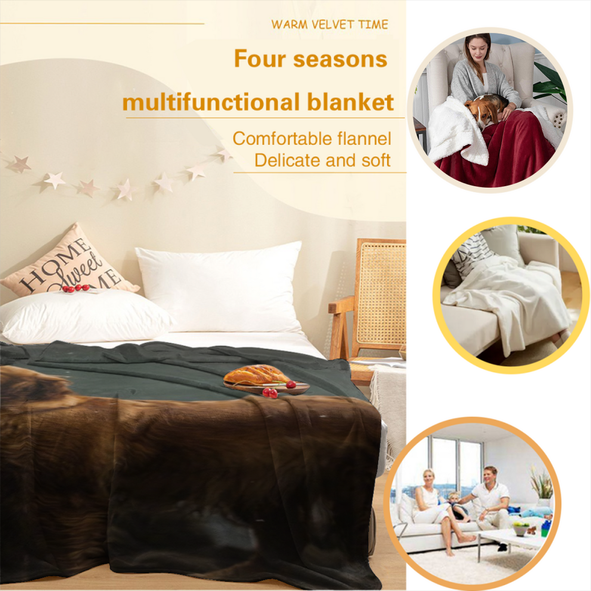 Soft Neutral Solstice Story Plush Flannel Throw