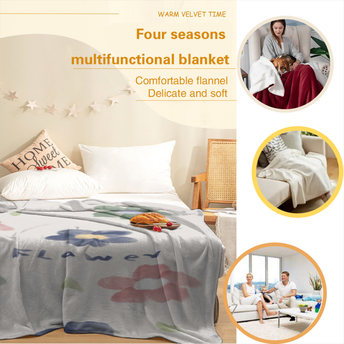 Saffron Charm Cozy Pattern All-Season Flannel Blanket