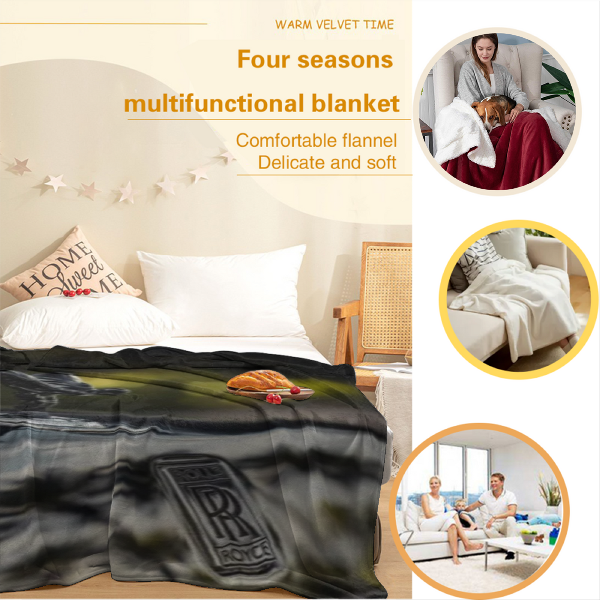 Marigold Rhapsody Inspired Cozy Flannel Bed Blanket ¨C Earthy Neutral Palette