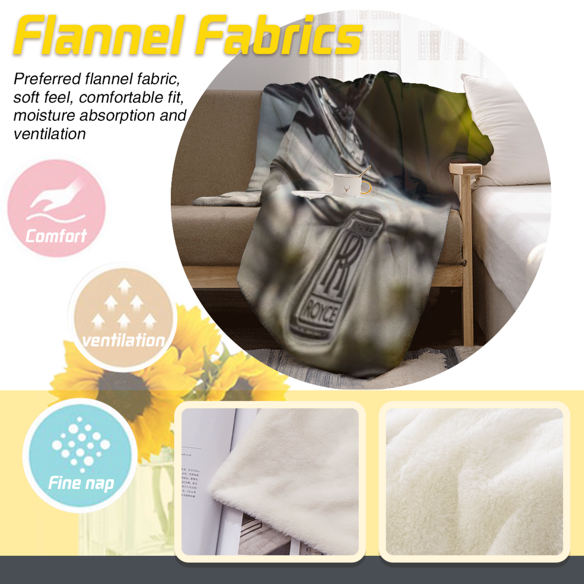 Marigold Rhapsody Inspired Cozy Flannel Bed Blanket ¨C Earthy Neutral Palette