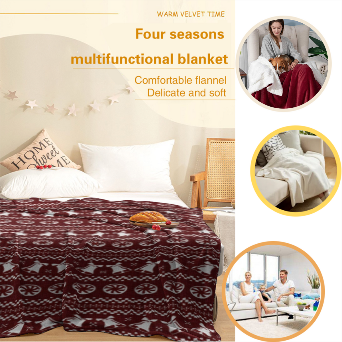 Saffron Kaleidoscope Earthy Multicolor Art All-Season Flannel Blanket